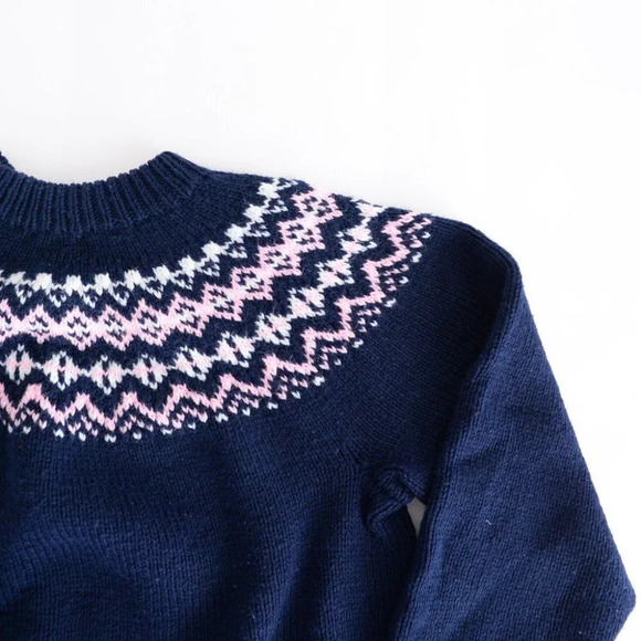 Vintage Navy Chunky Knit Cowichan Fair Isle Fisherman Sweater Cabincore S - Picture 11 of 12